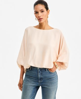 I.n.c. International Concepts Women's Elbow-Sleeve Bubble Boat Neck Blouse, Macy's Exclusive - Pastel Rose Tan | Macy's
