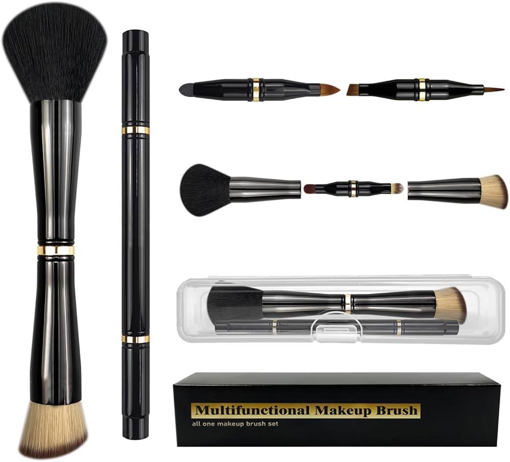 2 Pcs 4 in 1 Makeup Brush Set - Travel Size Powder/Blush, Foundation, Blending, Eye & Lip Brushes | Amazon (US)