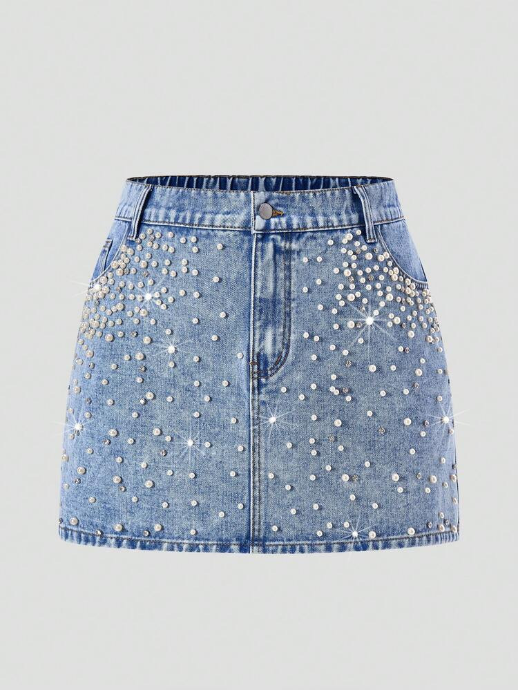 Embellished, jean skirt | SHEIN