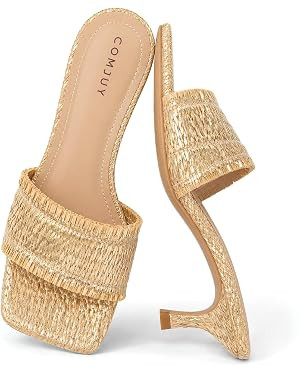 Raffia Sandals Womens Heeled Sandals Comfortable 2 Inch Kitten Heels Lightweight Square Toe Summe... | Amazon (US)