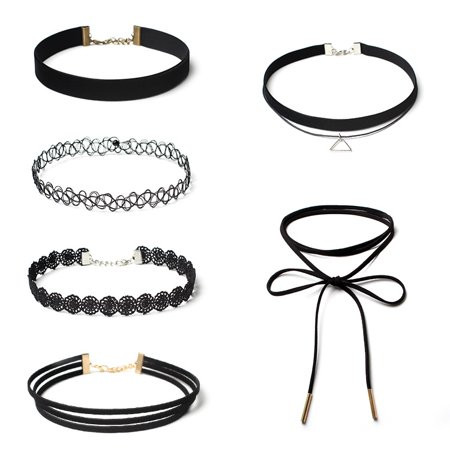 Choker Set 6 PCS Choker Necklaces Black Velvet Choker Set Classic Gothic Tattoo Lace Chokers | Walmart (US)