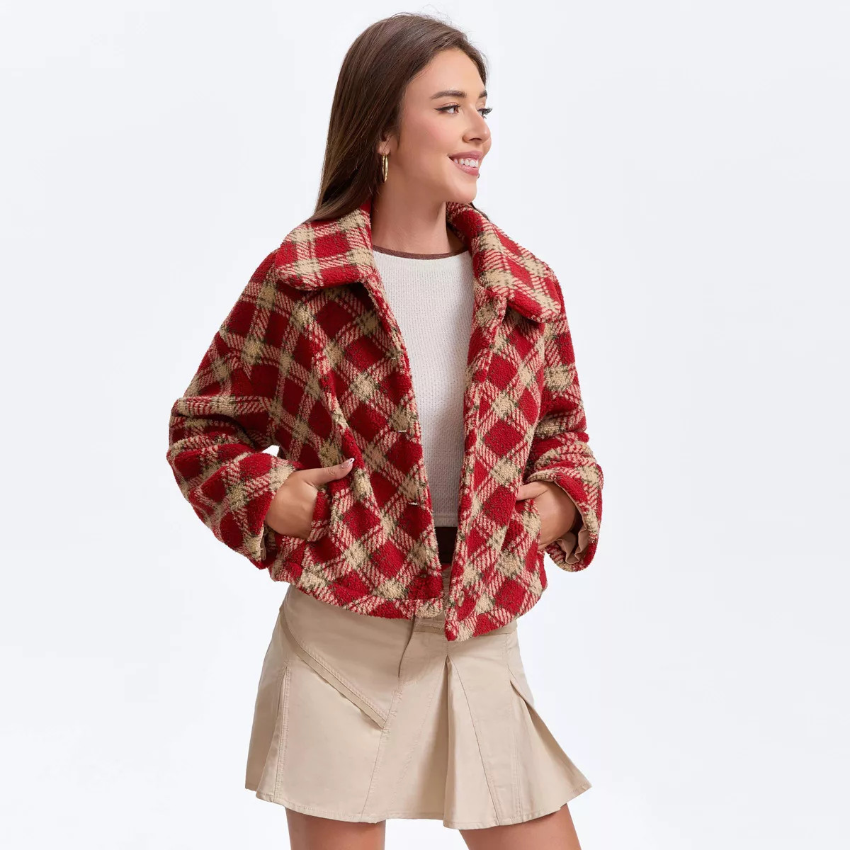 Women's Fleece Coat - Wild Fable™ Red Diamond Print | Target