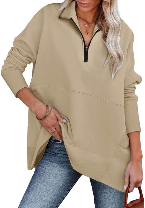 Dokotoo Women's Casual Oversized Half Zip Sweatshirts Long Sleeve Solid Color Pullover Jackets wi... | Amazon (US)