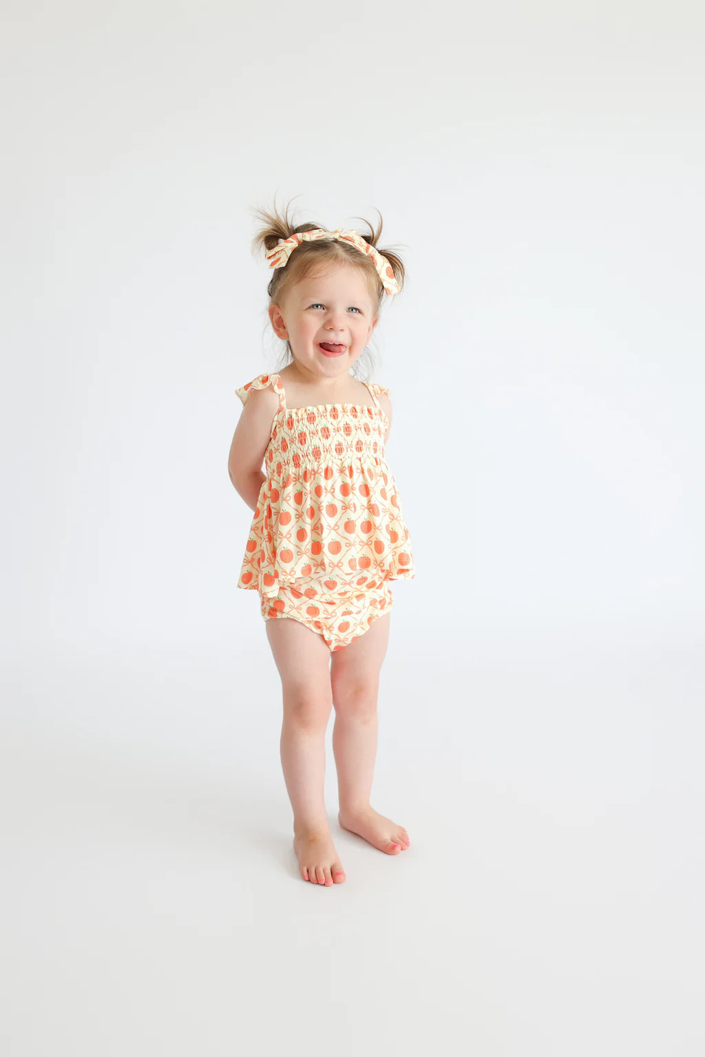 PEACH PERFECT BOWS DREAM SMOCKED BABYDOLL BUMMIES SET | Dream Big Little