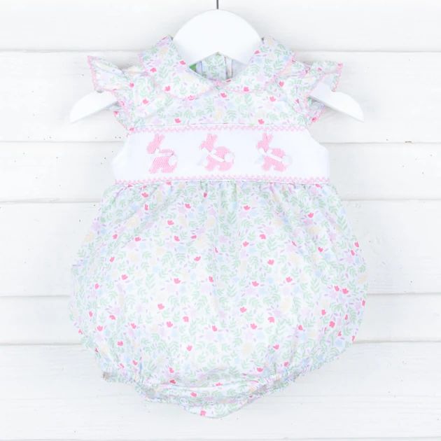 Bow Bunny Smocked Floral Collared Bubble | Classic Whimsy