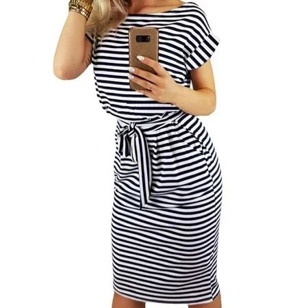 Careslong Striped Short-Sleeved One-Piece Slim Dress Fashionable Floral Print Dress Elastic Ladies R | Walmart (US)