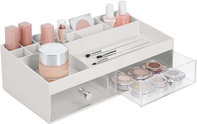 mDesign Wide Plastic Makeup Storage Caddy Organizer for Bathroom Vanity Countertop - 2 Drawers, 1... | Amazon (US)