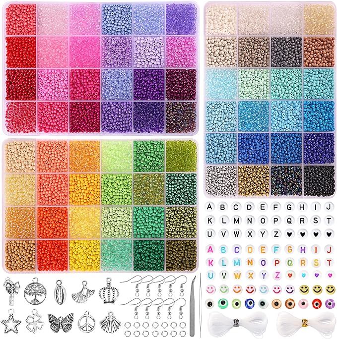 QUEFE 14400pcs 72 Colors, 3mm Glass Seed Beads for Bracelet Making Kit, Small Beads for Jewelry M... | Amazon (US)