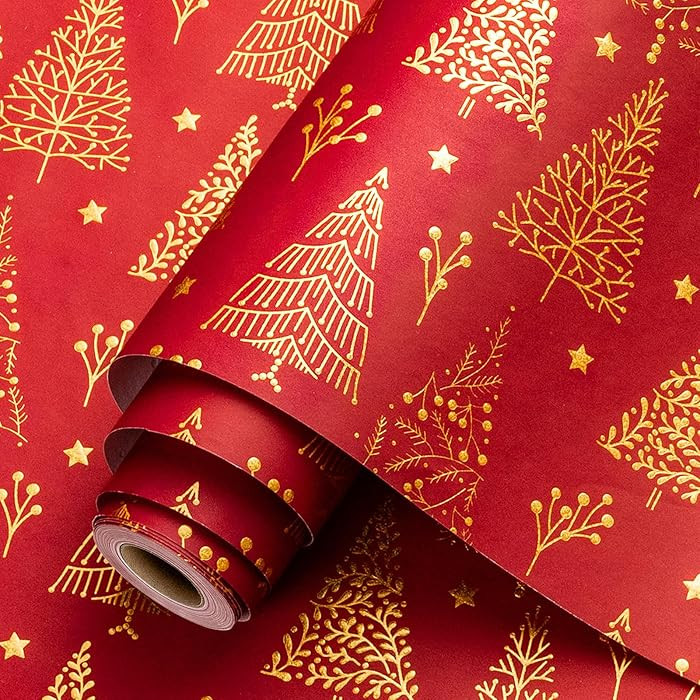 Homeral Christmas Wrapping Paper Roll - 3D Embossed Gold Foil Trees Gift Wrap for Christmas, New ... | Amazon (US)