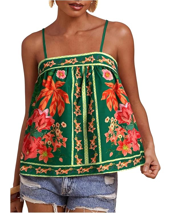 SOLY HUX Women's Boho Floral Cami Top Spaghetti Strap Sleeveless Vacation Summer Camisole | Amazon (US)