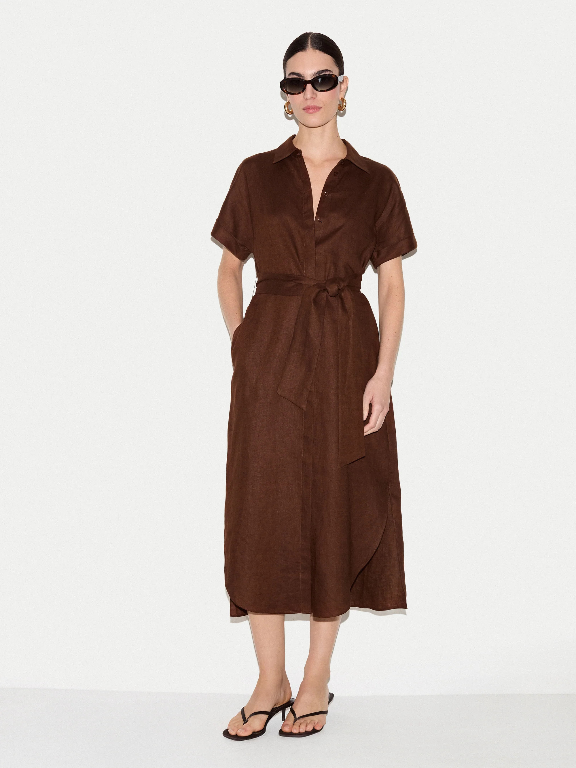 Linen Midi Shirt Dress | Brown | Jigsaw (UK)