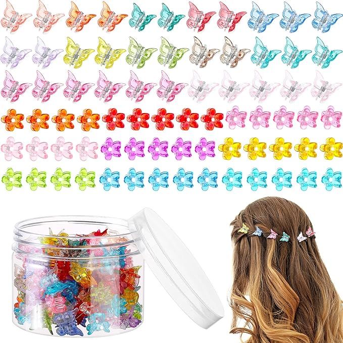 100 Pcs Mini Butterfly Hair Clips Colorful Flower Small Hair Clips Set, Pastel Hair Claw Clips 90... | Amazon (US)