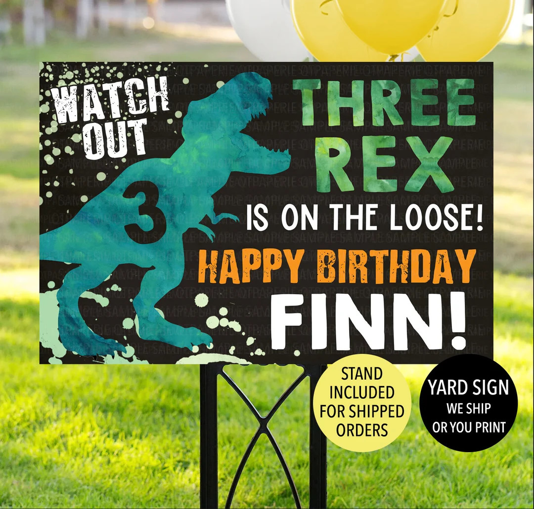 Three Rex Welcome Sign, Three Rex Sign, Dinosaur 3rd Birthday Welcome Sign, Dinosaur Birthday Yar... | Etsy (US)