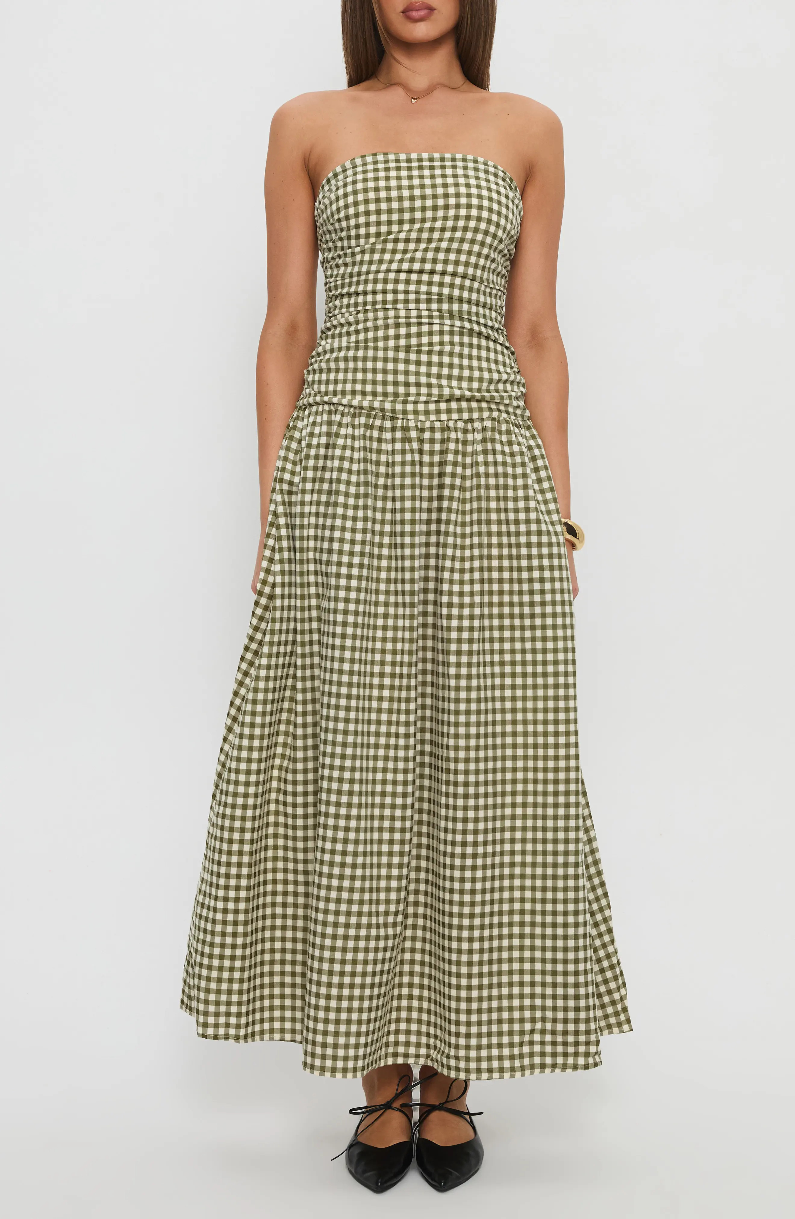 Princess Polly Frankey Strapless Gingham Drop Waist Maxi Dress (Women) | Nordstrom | Nordstrom