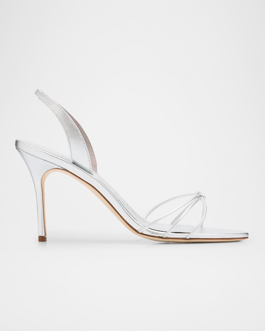 Manolo Blahnik Sareta Metallic Crisscross Halter Sandals | Neiman Marcus