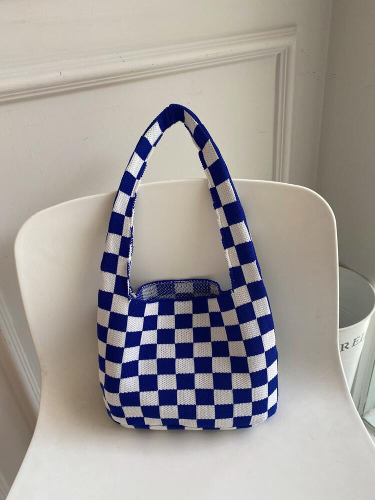 Two Tone Checkered Pattern Crochet Bag | SHEIN