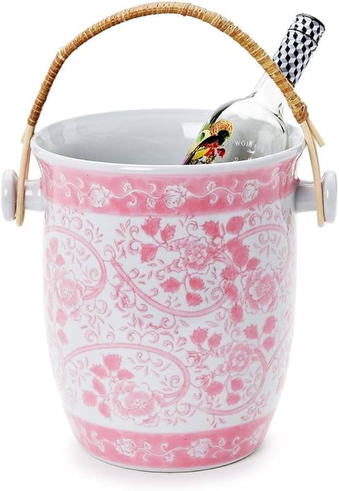 Two's Company Pink Chinoiserie Cooler Bucket w/Cane Handle, 9"H Handpainted Champagne/Wine Chille... | Amazon (US)