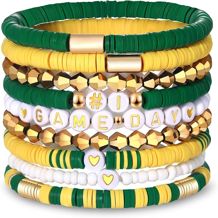 9 Pack Game Day Bracelets for Women Stackable Heishi Beaded Stretch Bracelet Football Sport Fan B... | Amazon (US)