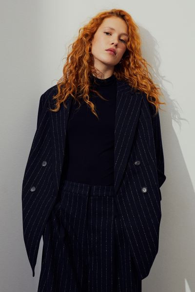 Double-breasted blazer - Greige/Herringbone-patterned - Ladies | H&M GB | H&M (UK, MY, IN, SG, PH, TW, HK)