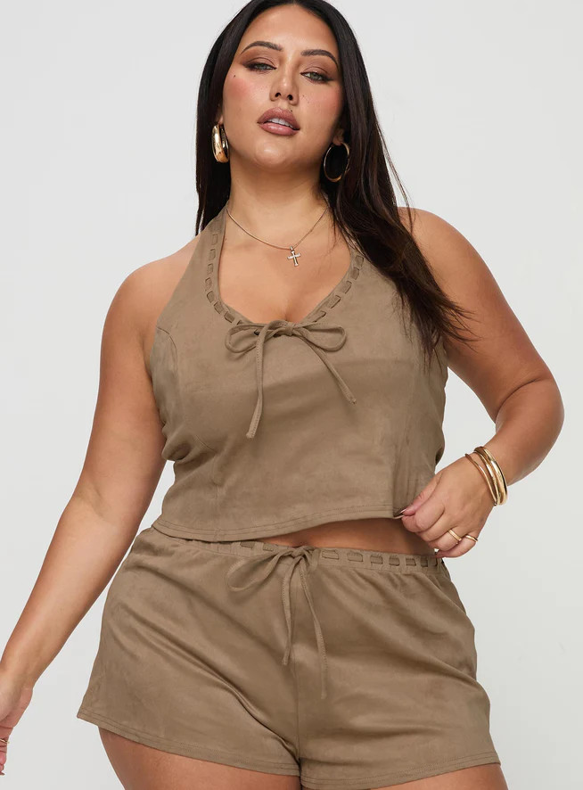 Eternal Youth Faux Suede Top Taupe Curve | Princess Polly US