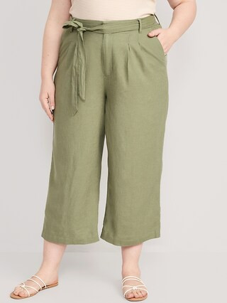 High-Waisted Linen-Blend Cropped Wide-Leg Pants for Women | Old Navy (CA)