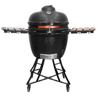 Kalamera 24 in. Kamado Ceramic Charcoal Grill in Black with Cart and Side-Wings KOG-24B - The Hom... | The Home Depot