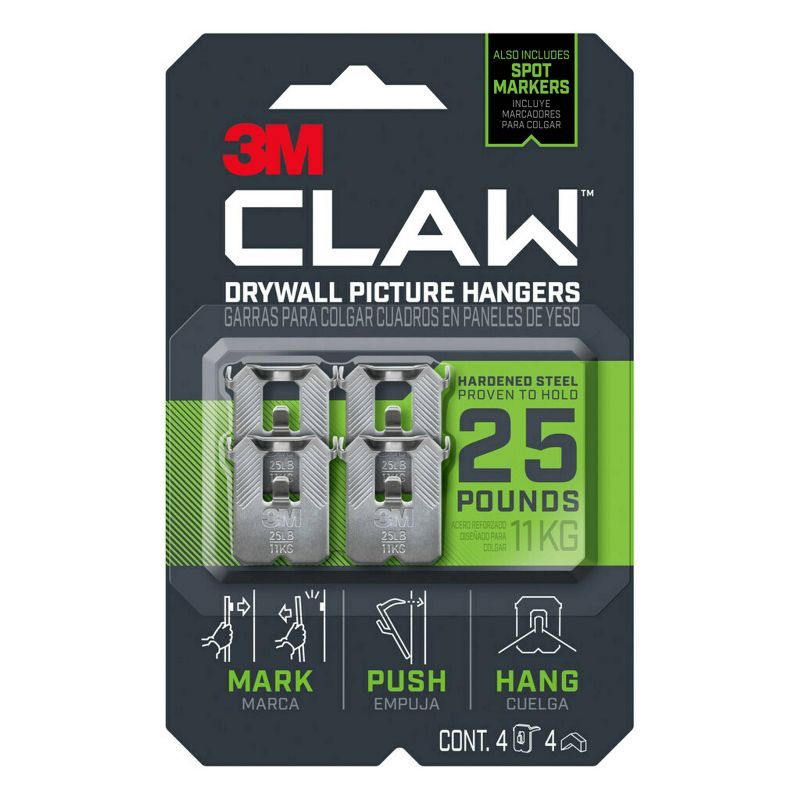 3M 25lb CLAW Drywall Picture Hanger with Temporary Spot Marker + 4 hangers and 4 markers | Target