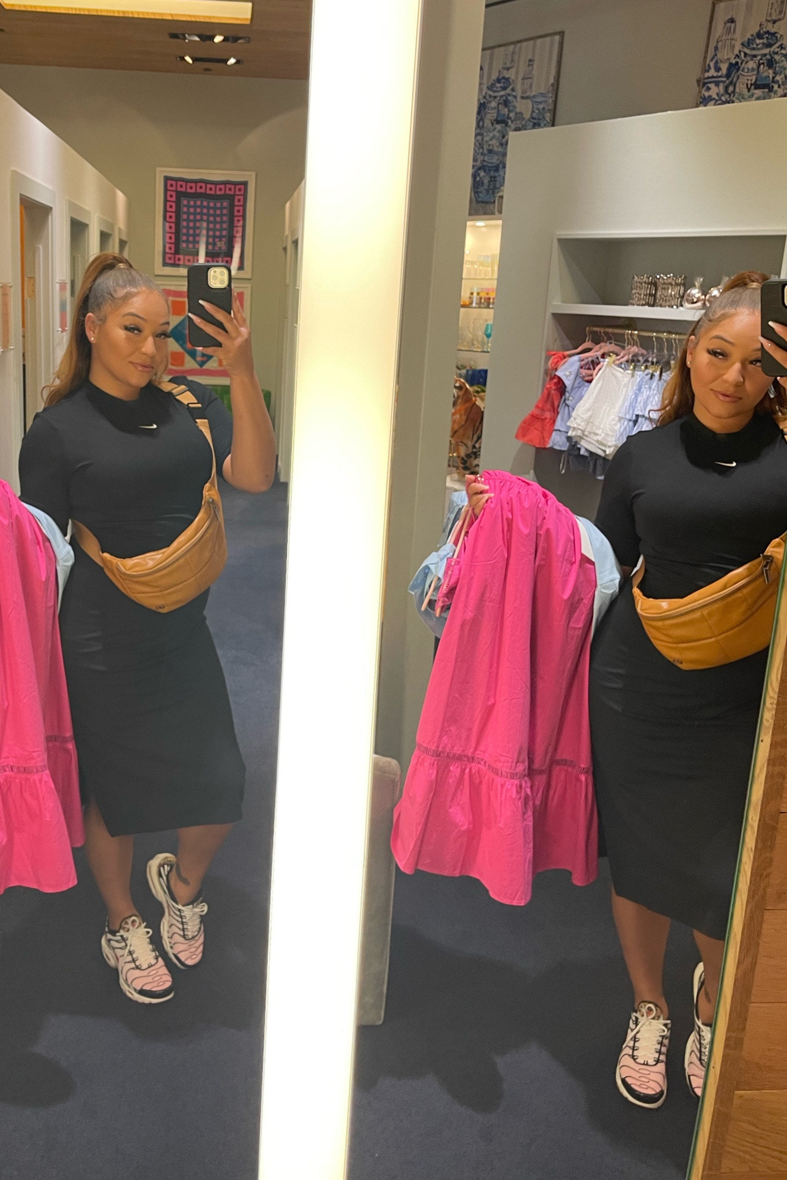 OBSESSED is the only word I have for this Nike dress! I am NOT a bodycom dress type of girl but this one is a MUST HAVE! It not only held me together all day (which is a big deal for me lol) but it is a very comfortable material! I threw this Fanny pack over the top of it for extra comfort and to bring out the brown in my sneakers- LOVED IT! I received a lot of compliments with this outfit. Perfect way to make dress up some sneakers 💖

#LTKshoecrush #LTKFind #LTKstyletip
