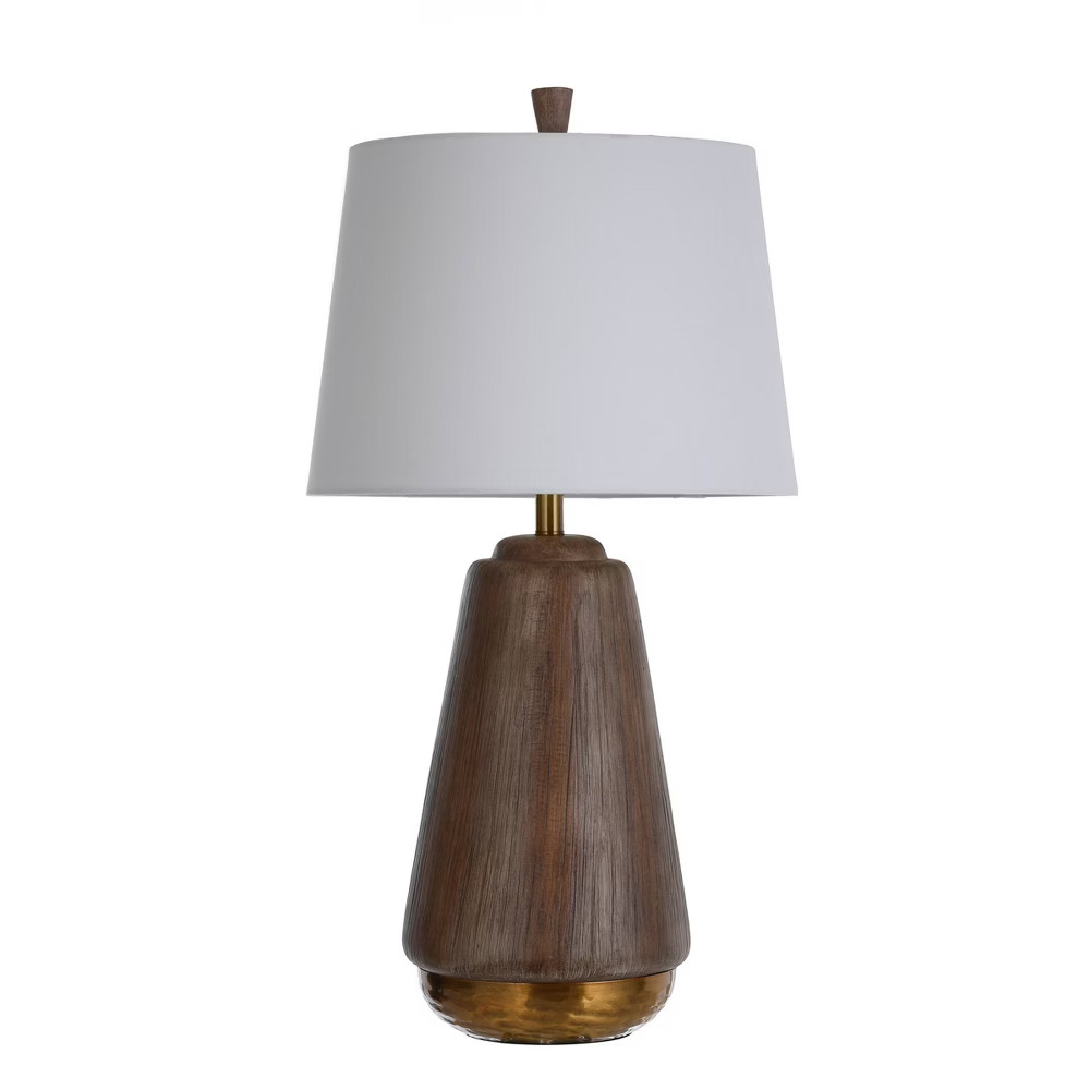 Round Faux Wood Table Lamp with Hammered Base Brass/Brown - StyleCraft | Target