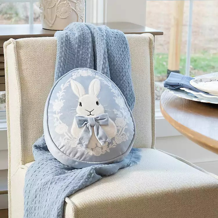 Blue Bunny Egg Shaped Pillow | Kirklands