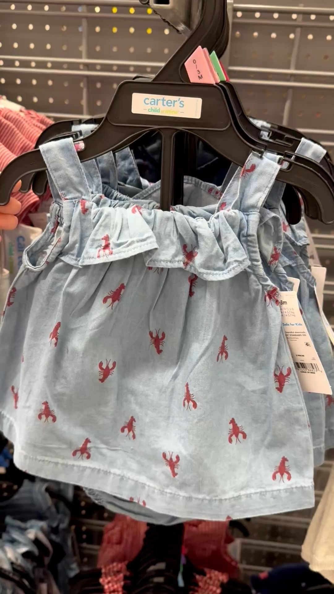 2 piece baby girl denim lobster print outfit ruffles collar 