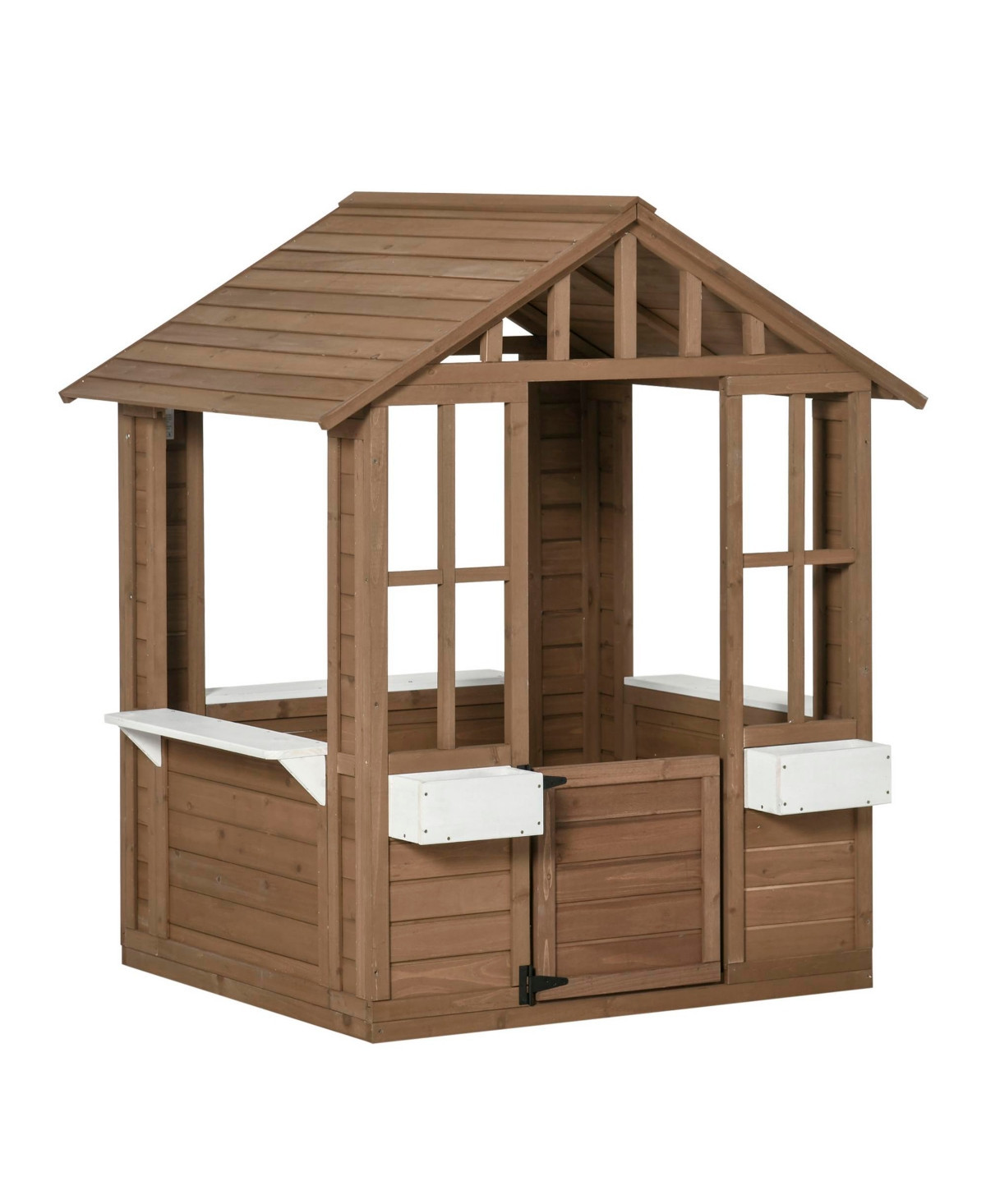 Flynama Outsunny wooden playhouse with door & windows, flowerpot holders, 46"x38", outdoor cottage for kids ages 3–8. | Macy's