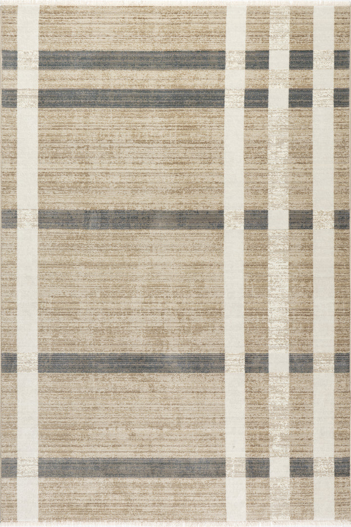Mckinley Vintage Plaid Fringed Rug | Light Beige | Rugs USA