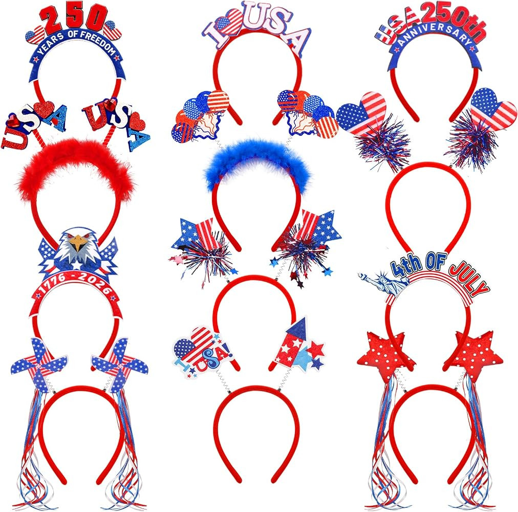 4th of July Headband Patriotic Headbands Star Uncle Sam Hat Balloons Headband for Women | Amazon (US)