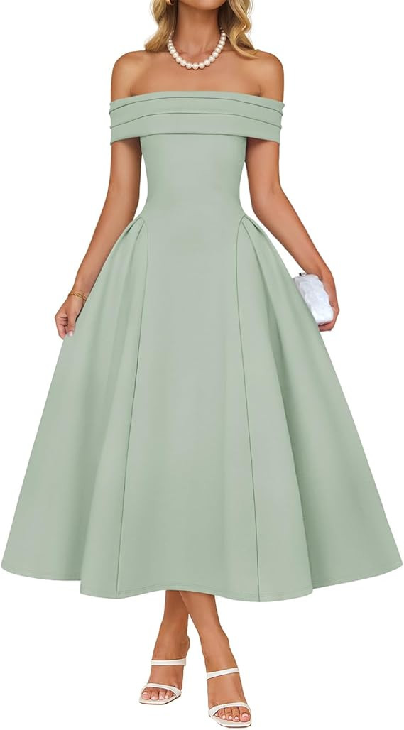 ZESICA Summer Cocktail Dresses for Women's Elegant Off Shoulder Short Sleeve Swing A Line Wedding... | Amazon (US)