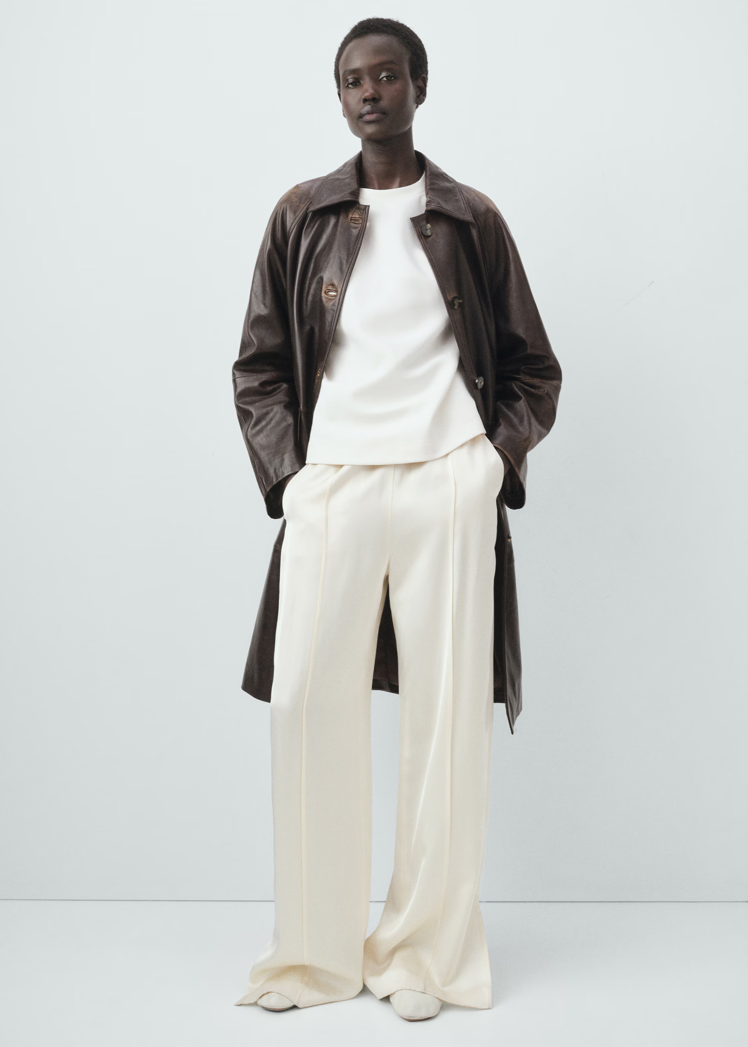 100% leather full-length coat - Women | MANGO United Kingdom | MANGO (UK)