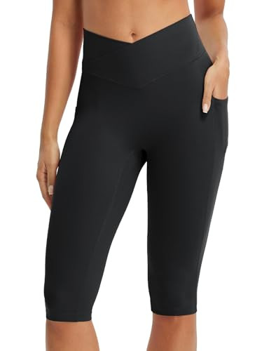 Amazon.com: baleaf Capri Leggings for Women Knee Length Yoga Workout Capirs Leggings with Pockets... | Amazon (US)