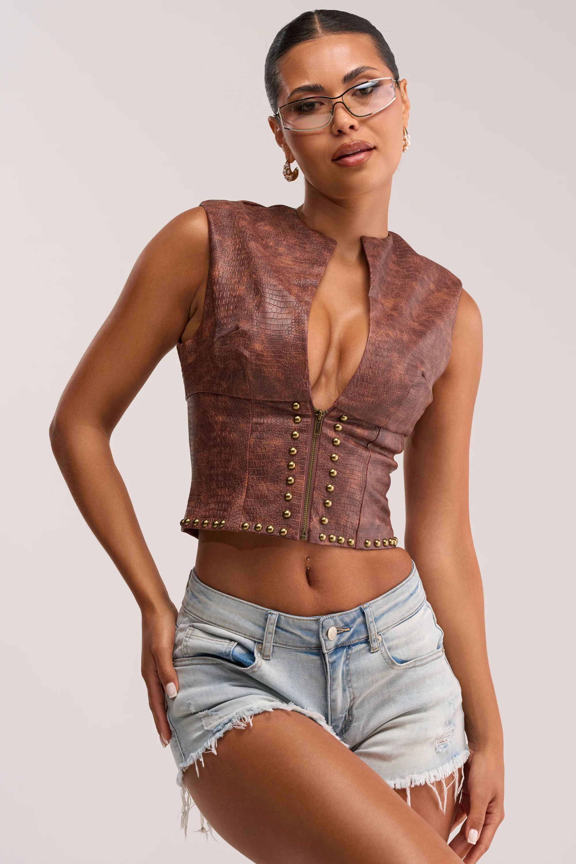 DOWN FOR WHATEVER FAUX LEATHER CORSET TOP | AKIRA