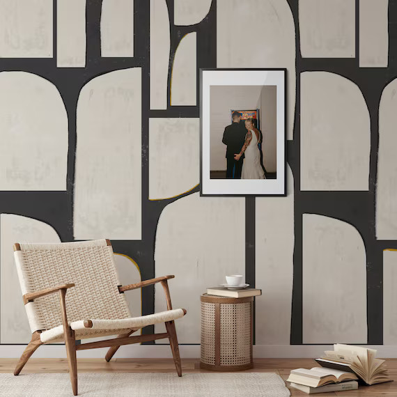 Extra Large Black and White Abstract Wallpaper, Watercolor Minimal Wall Mural, Neutral Tones Wall... | Etsy (US)