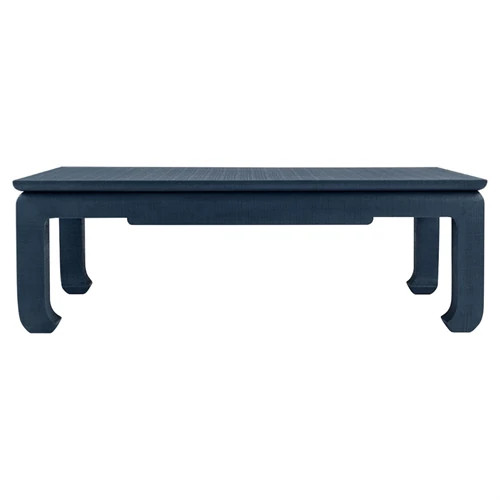 Bethany Coastal Beach Storm Blue Linen Rectangular Coffee Table - 54" | Kathy Kuo Home