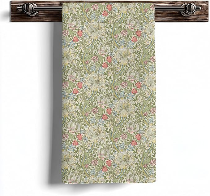Vintage Floral William Morris Inspired Kitchen Towels Dishcloth, Green and Pink Flower Decorative... | Amazon (US)