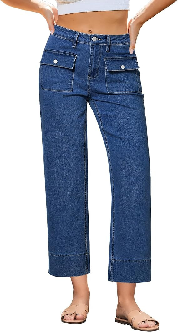 GRAPENT Wide Leg Jeans for Women Trendy High Waisted Straight Leg Cropped Stretchy Denim Pants wi... | Amazon (US)