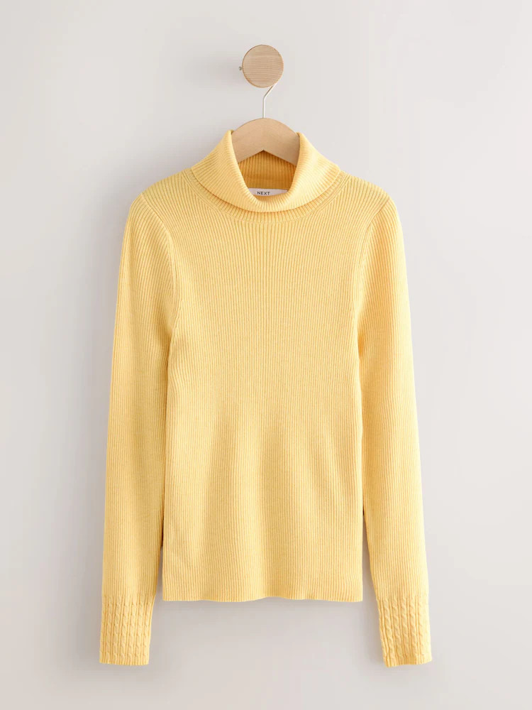 Yellow Roll Neck Ribbed Jumper With Wool | Next EU