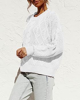 Yacooh Womens Cable Long Sleeve Crew Neck Ribbed Knit Pullover Sweaters Oversized Chunky Knitted ... | Amazon (US)