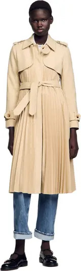 SANDRO Pleated trench coat with belt | Nordstrom | Nordstrom