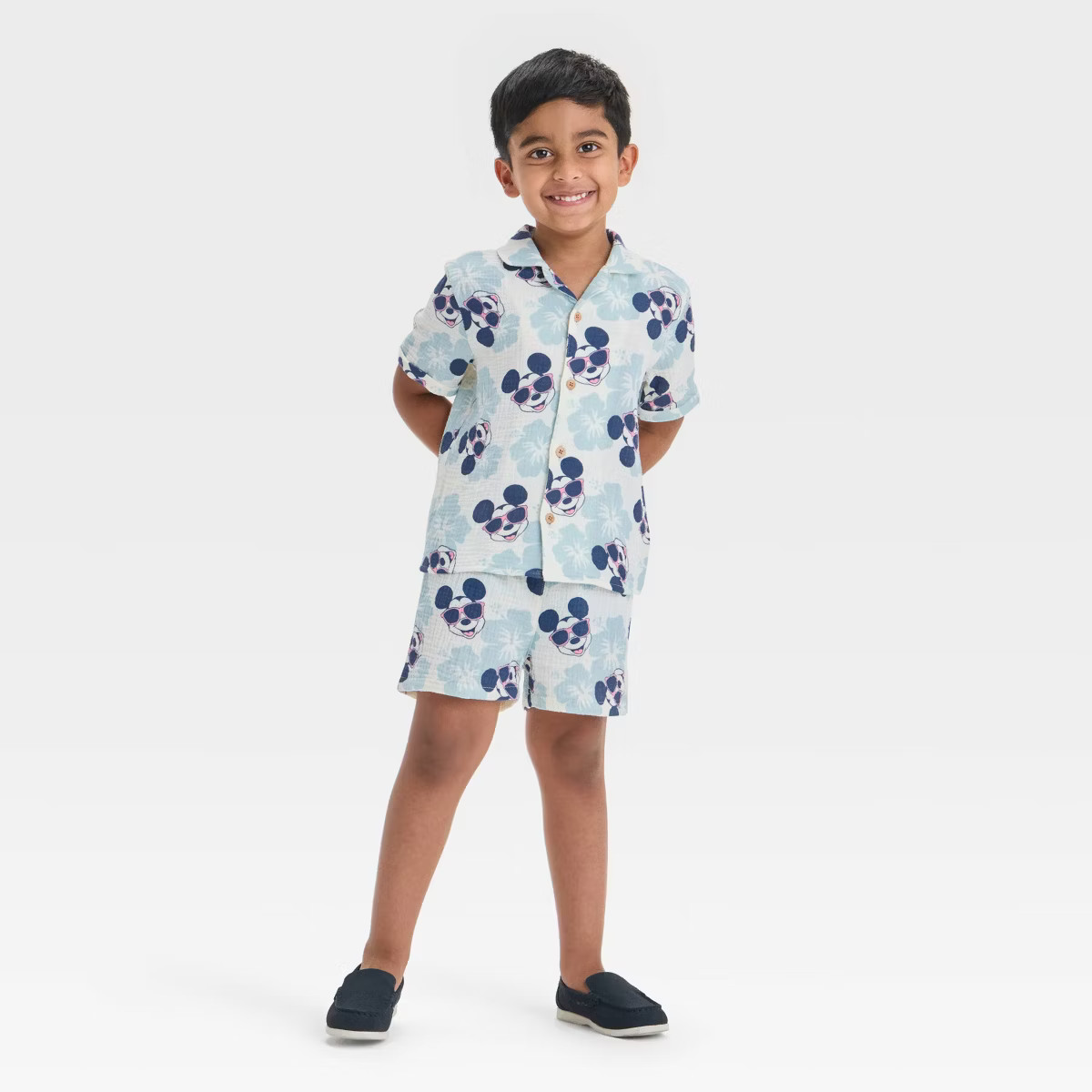 Toddler Boys' 2pc Mickey Mouse Woven Gauze Button-Up Top & Shorts Set - Blue | Target