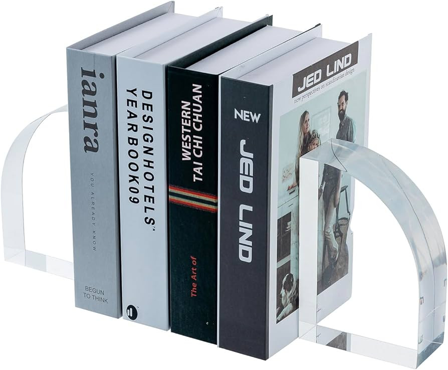 MyGift Luxurious Premium Clear Acrylic Hotel Style Bookends with Modern Arc Shape, Decorative Tra... | Amazon (US)
