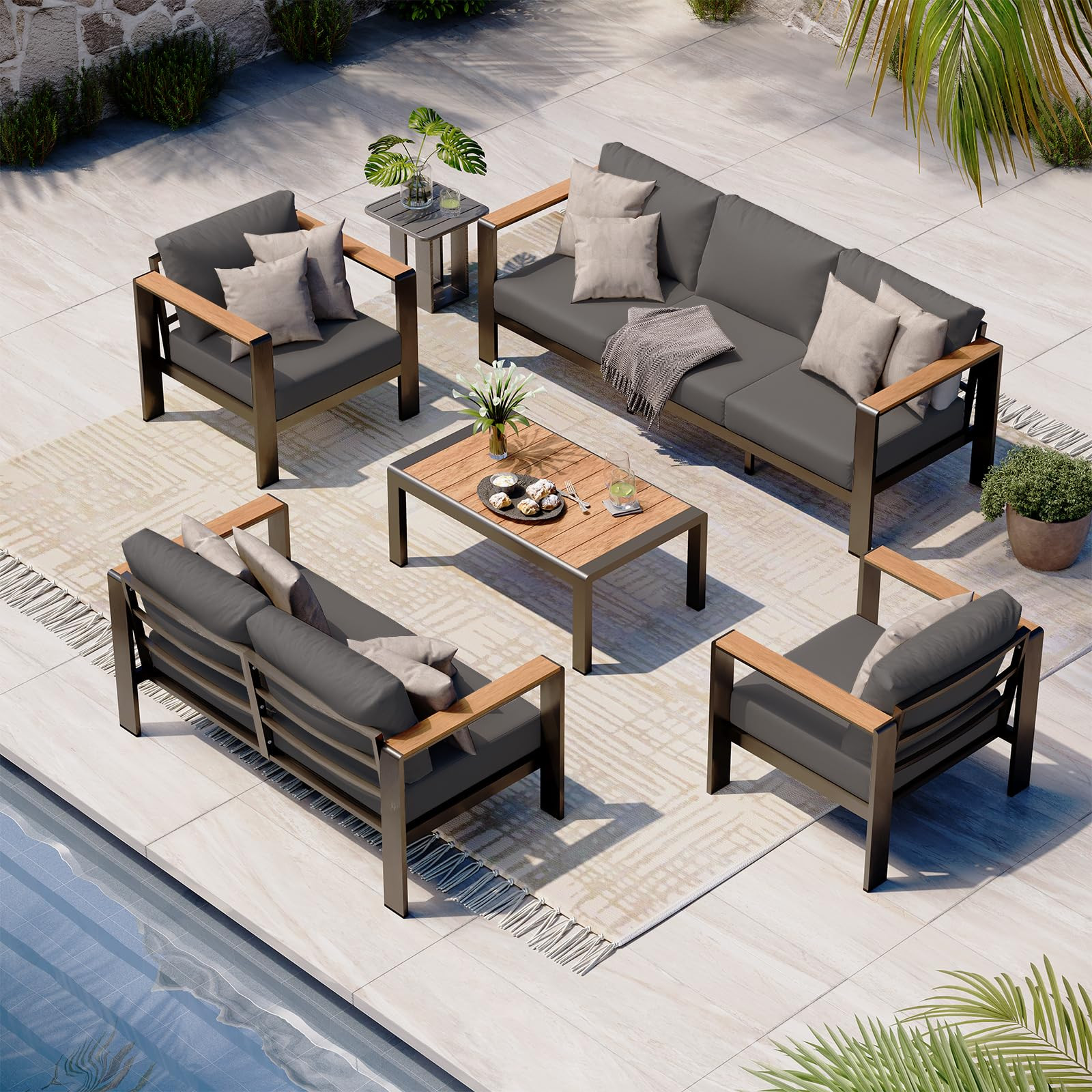Amazon.com: Oasbira Aluminum Outdoor Patio Furniture Set with Coffee Table, 5 Piece Patio Conversation Sets with Washable Thick Cushions, Outdoor Sectional Furniture Set for Porch, Balcony, Deck, Yard, Graphite : Patio, Lawn & Garden | Amazon (US)