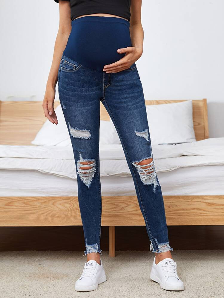 Maternity High Waist Ripped Detail Skinny Jeans | SHEIN