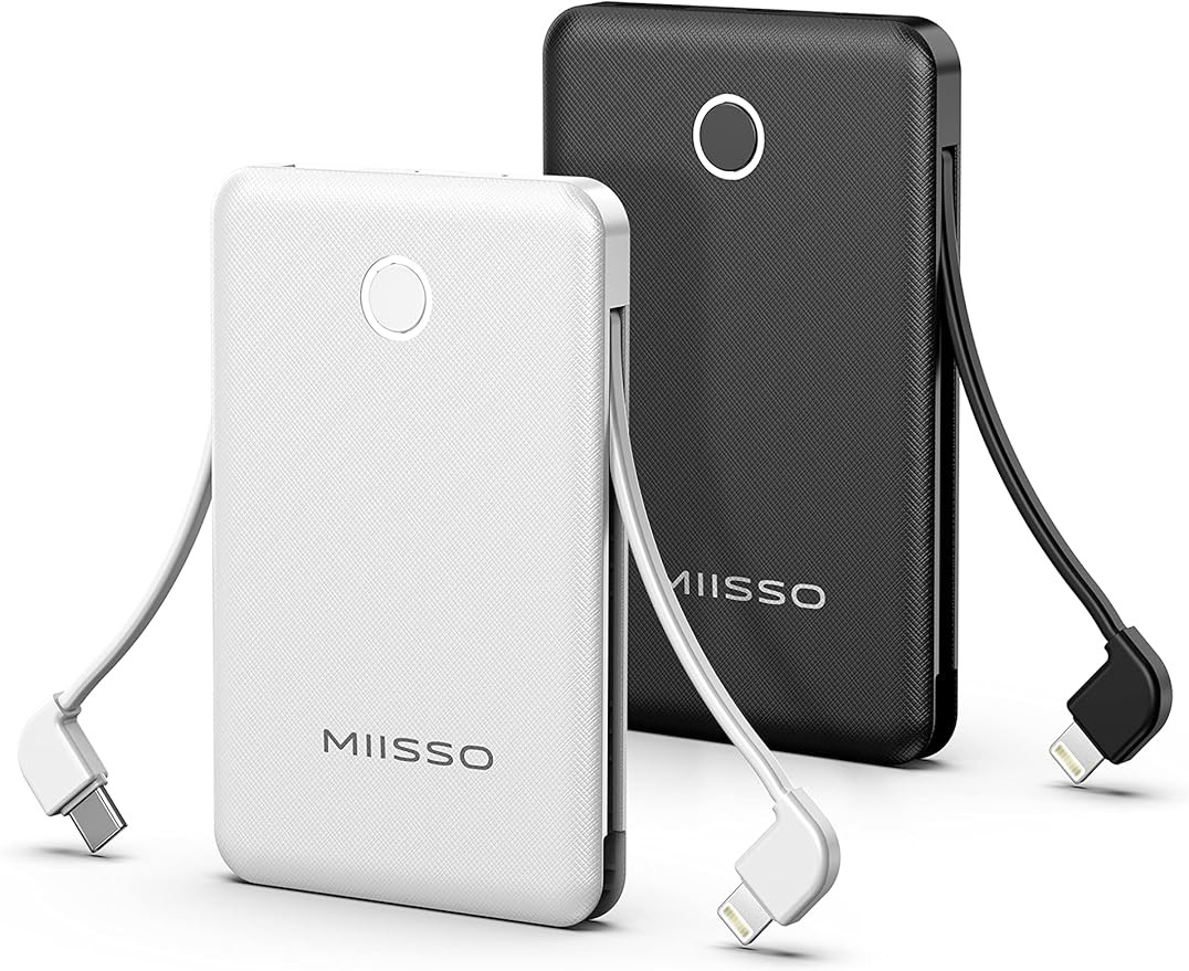 2-Pack 6000mah Ultra Slim Built in Cables Power Bank, Card Size Built in USB C Cords Battery Pack... | Amazon (US)